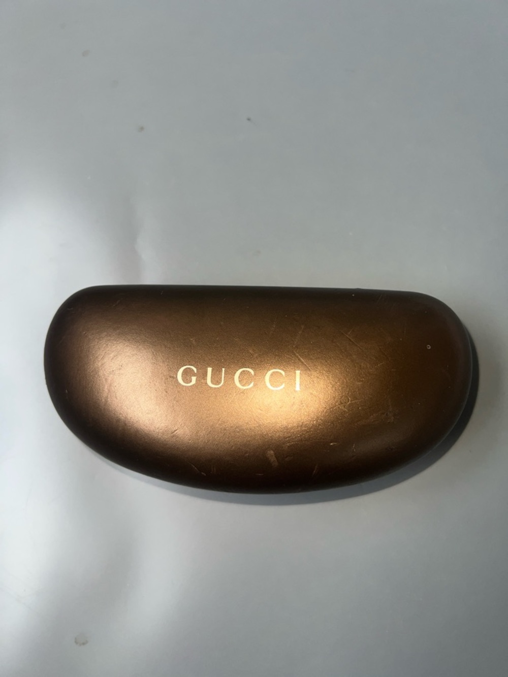 Gucci Metallic Bronze Hard Sunglasses Case with Gold Logo